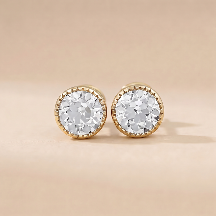 The Lira - Round Brilliant Lab Grown Diamond Milgrain Bezel Stud Earrings