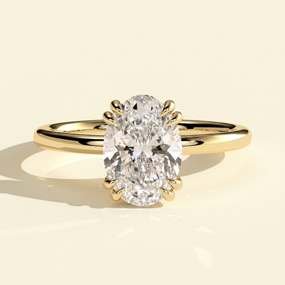 The Onda - Oval Cut Lab Grown Diamond Ring, Double Claws and Hidden Halo