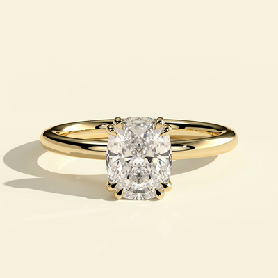 The Elara - Elongated Cushion Cut Lab Grown Diamond Ring with Hidden Halo