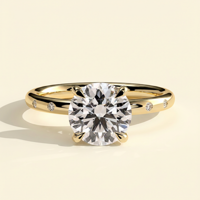 The Diamara - Round Cut Lab Grown Diamond Solitaire with Inset Round Side Stones in a Sleek Band Engagement Ring