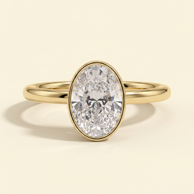 The Uriela - Oval Cut Lab Grown Diamond Bezel Set Solitaire Engagement Ring