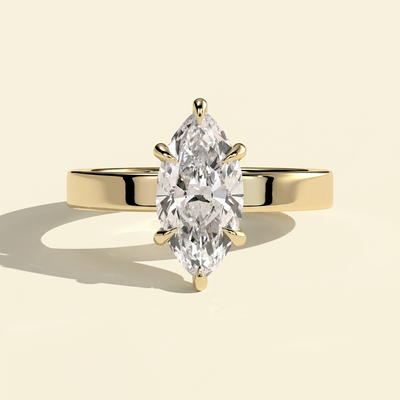 The Adamas - Marquise Lab Grown Diamond Ring with Cigar Band & Hidden Halo