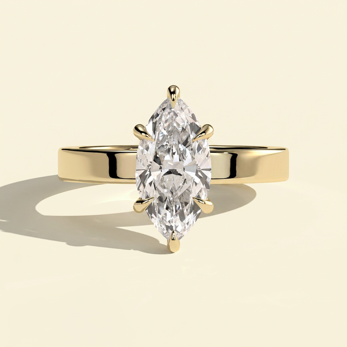 The Adamas - Marquise Lab Grown Diamond Ring with Cigar Band & Hidden Halo