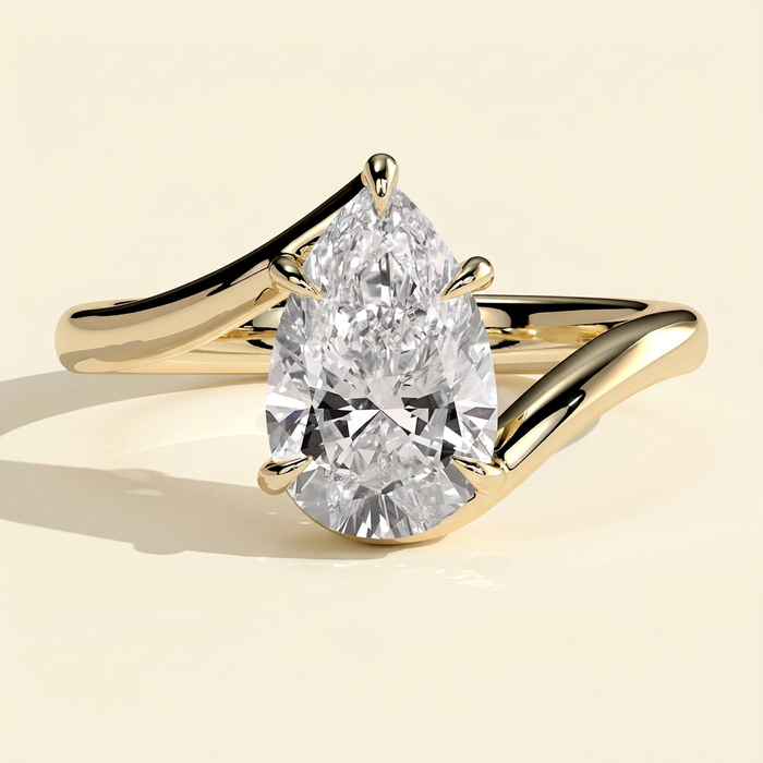 The Celesta - Pear Cut Lab Grown Diamond Five Claw Bypass Band Engagement Ring