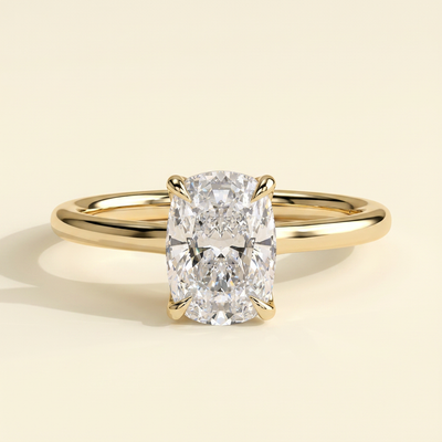 The Celise - Elongated Cushion Cut Lab Grown Diamond Four Claw Solitaire with Petal Gallery and Leaf Detail Engagement Ring