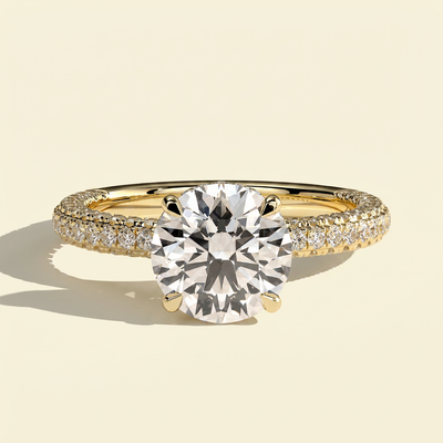 The Aster - Round Lab Grown Diamond Engagement Ring with Triple Pave Band