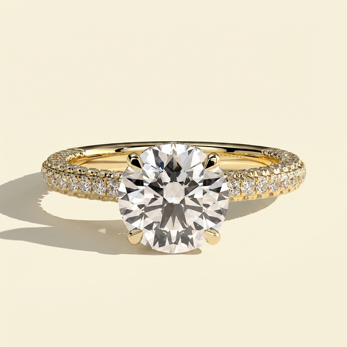 The Aster - Round Lab Grown Diamond Engagement Ring with Triple Pave Band