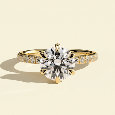 The Jaia - Six Claw Round Lab Grown Diamond Engagement Ring with Pave Band