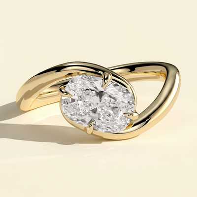 The Fleura - Elongated Cushion Cut Lab Grown Diamond East West Solitaire with Twisting Bypass Band Engagement Ring