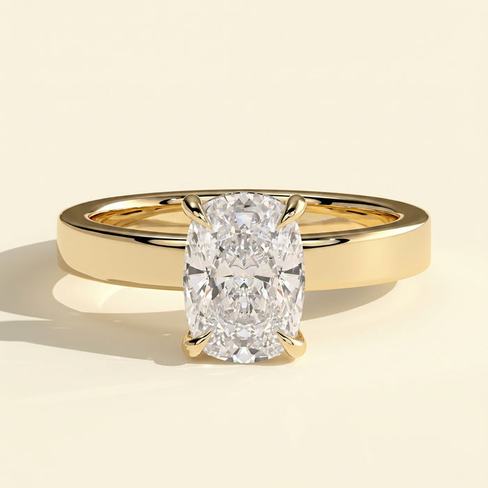 The Maris - Elongated Cushion Cut Lab Grown Diamond Hidden Halo Solitaire with Flat Cigar Band Engagement Ring