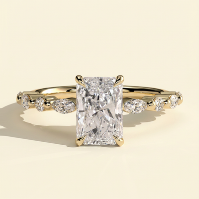 The Etana - Radiant Cut Lab Grown Diamond Solitaire with Marquise and Round Accent Stones Ring