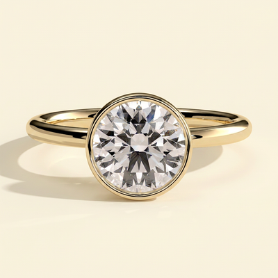 The Nayla - Round Cut Lab Grown Diamond Bezel Set Solitaire with Petal Gallery Engagement Ring