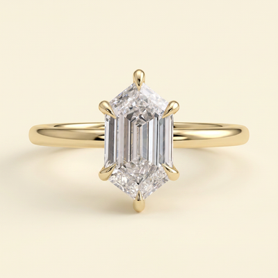 The Emelia - Classic Elongated Hexagon Cut Lab Grown Diamond Solitaire Engagement Ring