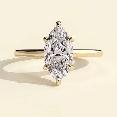 The Miraluz - Marquise Cut Lab Grown Diamond Six Claw Solitaire with Hidden Halo Engagement Ring
