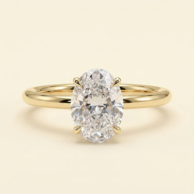 The Oriel - Oval Lab Grown Diamond Solitaire with Wrap Around Hidden Halo Engagement Ring