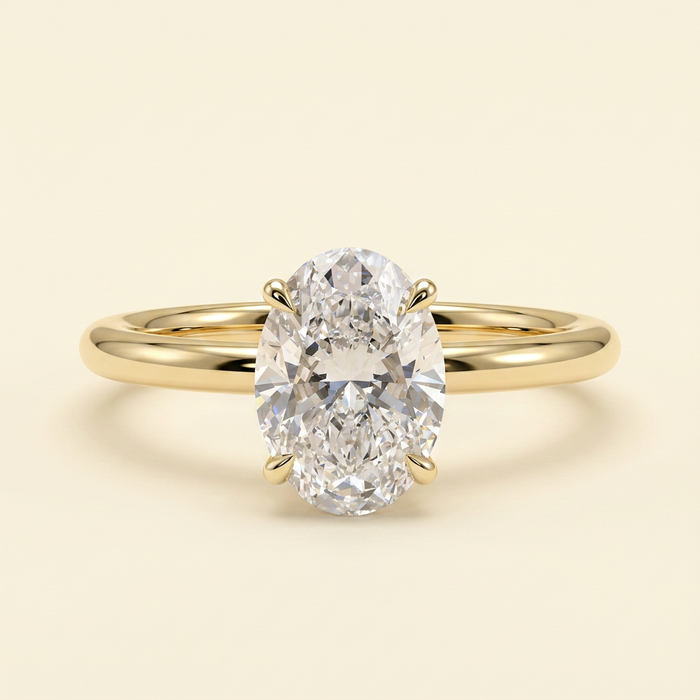 The Oriel - Oval Lab Grown Diamond Solitaire with Wrap Around Hidden Halo Engagement Ring