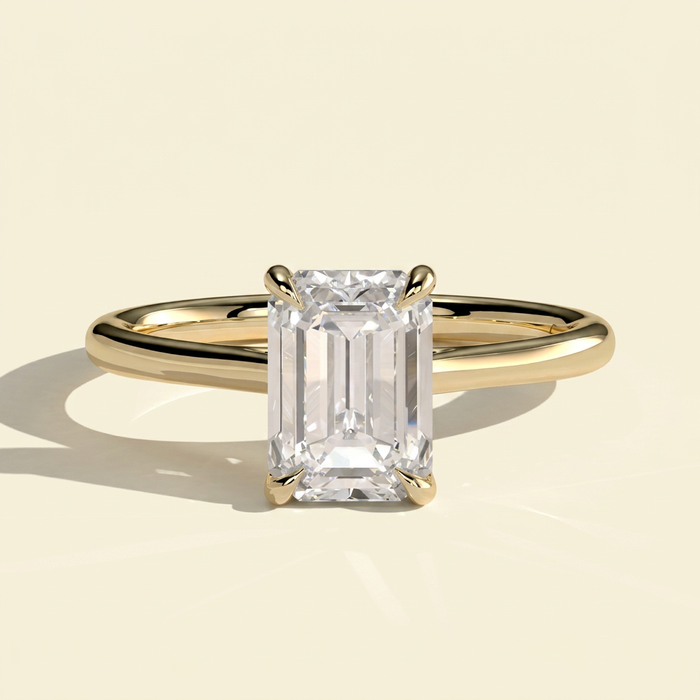 The Aurora - Emerald Cut Lab Grown Diamond Solitaire with Hidden Halo Ring