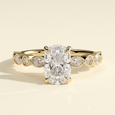 The Lucia - Elongated Cushion Lab Diamond Solitaire with Round-Marquise Bezel Accent Stones Ring