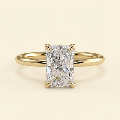 The Faye - Radiant Cut Lab Grown Diamond Solitaire Engagement Ring with Sculpted Accent Petal Gallery