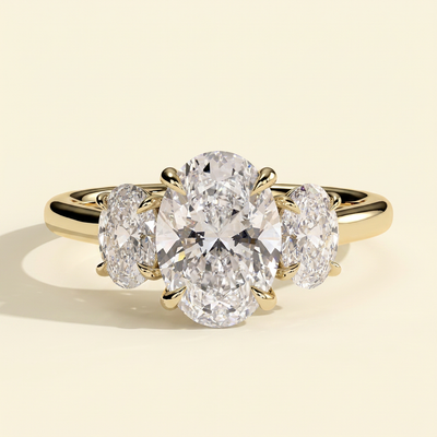 The Via - Oval Cut Lab Grown Diamond Three Stone Engagement Ring with Matching Oval Side Stones