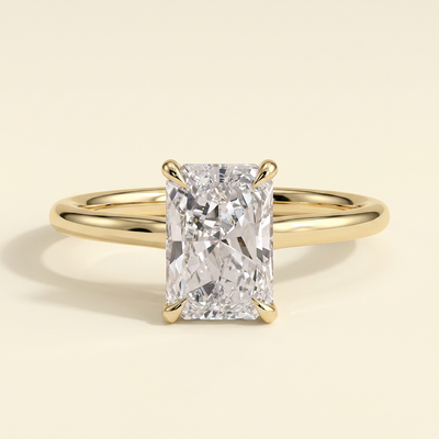 The Izar - Radiant Cut Lab Grown Diamond Four Claw Solitaire with Hidden Halo and Cathedral High Setting Engagement Ring