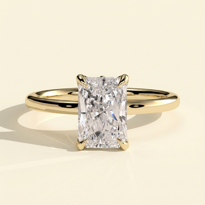 The Giada - Radiant Cut Lab Grown Diamond Claw Solitaire with Petal Gallery, Accent Leaf Detail and Cathedral Setting Engagement Ring