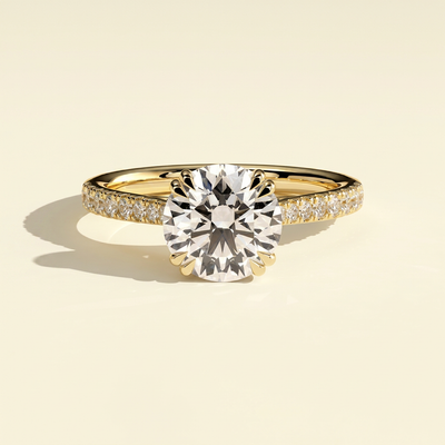 The Diela - Round Cut Lab Grown Diamond Ring with Hidden Halo & Pave Band