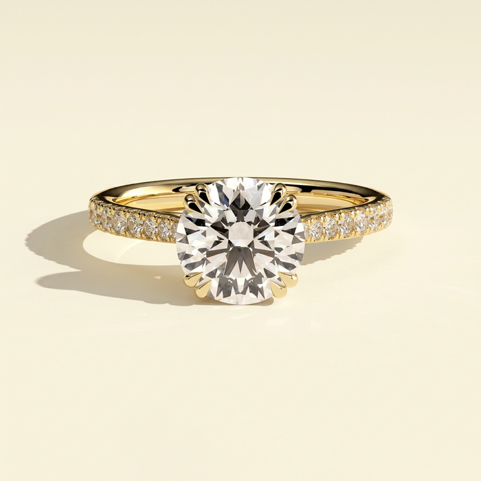 The Diela - Round Cut Lab Grown Diamond Ring with Hidden Halo & Pave Band
