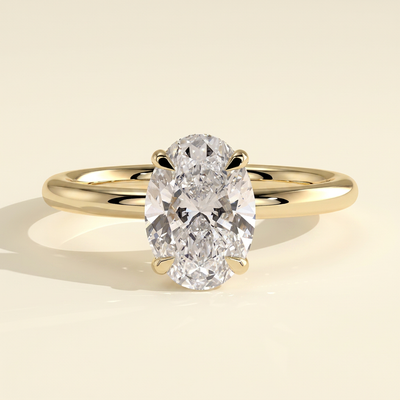 The Vela - Four Claw Oval Cut Lab Grown Diamond Hidden Halo Engagement Ring