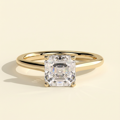 The Novalie - Asscher Cut Lab Grown Diamond Four Claw Hidden Halo Solitaire Engagement Ring