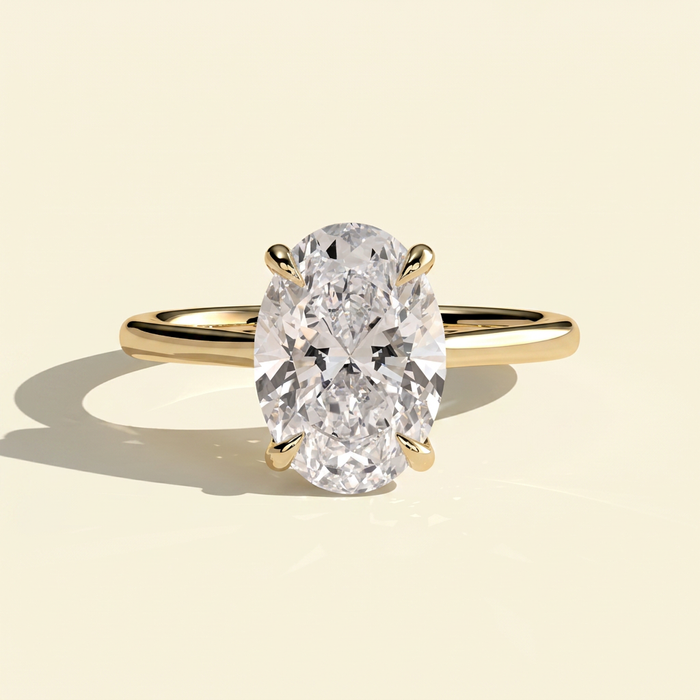 The Talia - Oval Cut Lab Diamond Solitaire with Hidden Halo and Cathedral Setting Ring