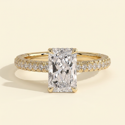 The Maia - Radiant Cut Lab Grown Diamond Hidden Halo Engagement Ring with Triple Pave Band