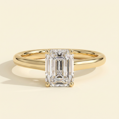 The Delia - Emerald Cut Lab Grown Diamond Four Claw Solitaire with Spiral Gallery Engagement Ring