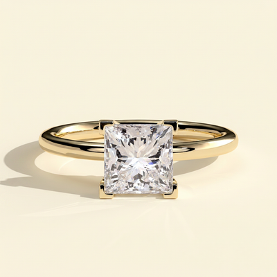 The Flore - Princess Cut Lab Grown Diamond Square Claw Basket Set Solitaire Engagement Ring