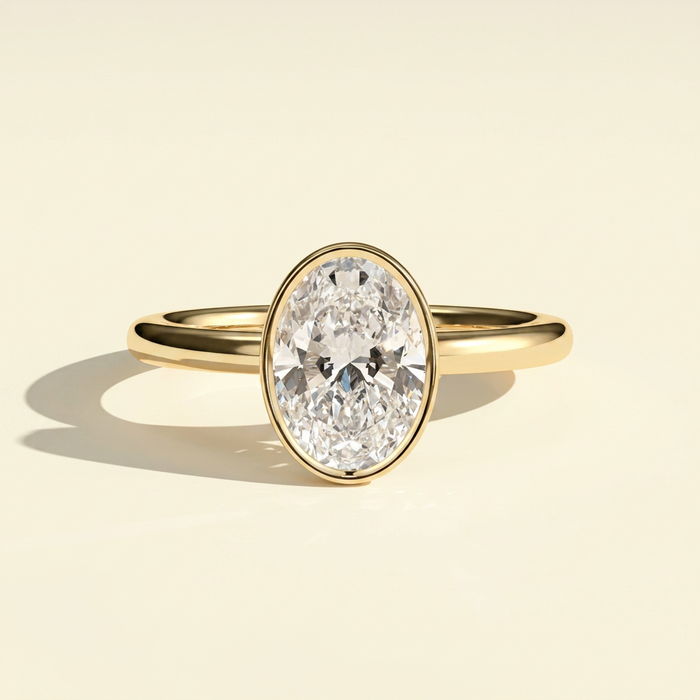 The Kelia - Oval Lab Grown Diamond Bezel Solitaire with Petal Gallery Setting