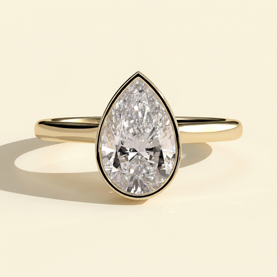The Viviane - Pear Cut Lab Grown Diamond Deep Bezel Hidden Halo Engagement Ring