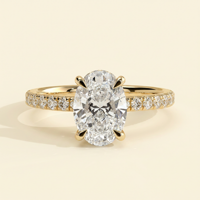 The Solisse - Oval Cut Lab Grown Diamond Hidden Halo Solitaire with Pave Band Engagement Ring