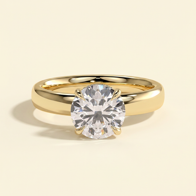 The Miela - Round Cut Lab Grown Diamond Four Claw Solitaire with Hidden Halo and Cigar Band Engagement Ring