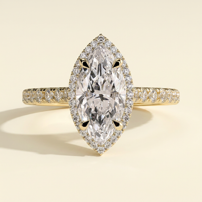 The Theia - Marquise Cut Lab Grown Diamond Eagle Claw Halo with Cathedral Arches and Pave Band Engagement Ring