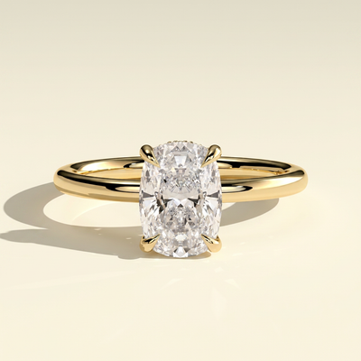 The Elaria - Elongated Cushion Lab Grown Diamond Solitaire with Hidden Halo