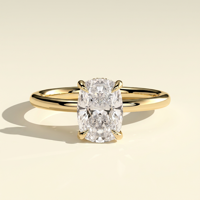 The Elaria - Elongated Cushion Lab Grown Diamond Solitaire with Hidden Halo