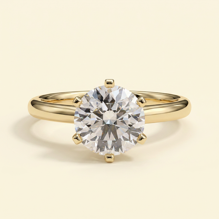 The Bellara - Round Cut Lab Grown Diamond Six Claw Cathedral Solitaire Engagement Ring