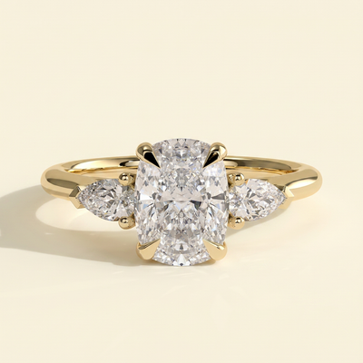 The Anella - Elongated Cushion Lab Grown Diamond Three Stone with Pear Side Stones Engagement Ring