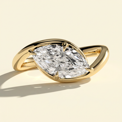 The Alona - East West Marquise Cut Lab Grown Diamond Solitaire with Bypass Band Engagement Ring