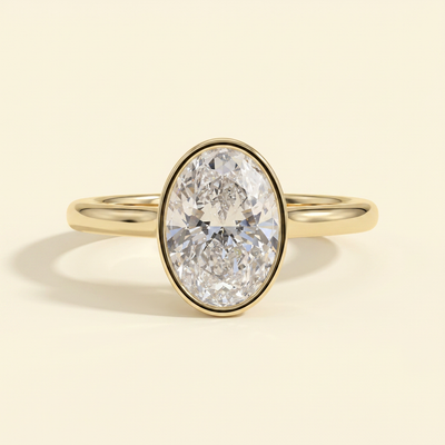 The Darina - Oval Cut Lab Grown Diamond Deep Bezel Solitaire with Hidden Halo Engagement Ring