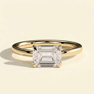 The Quila - Emerald Cut Lab Grown Diamond East West Solitaire Engagement Ring with Raised Basket