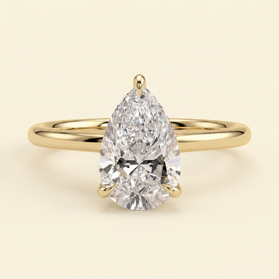 The Honora - Pear Cut Lab Grown Diamond Three Claw Cathedral Solitaire with Hidden Halo Engagement Ring