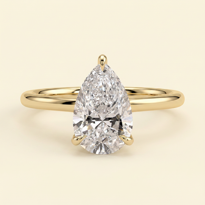 The Honora - Pear Cut Lab Grown Diamond Three Claw Cathedral Solitaire with Hidden Halo Engagement Ring