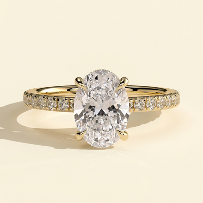 The Finelle - Oval Cut Lab Grown Diamond Solitaire with Wrap Around Hidden Halo Ring