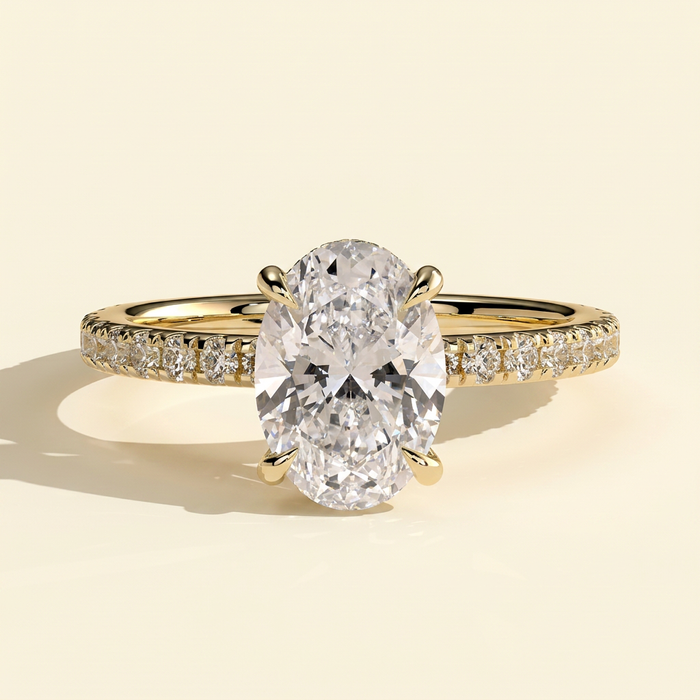 The Finelle - Oval Cut Lab Grown Diamond Solitaire with Wrap Around Hidden Halo Ring